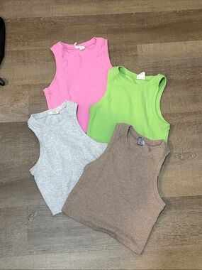 Girls' Sleeveless Rib Tank Top - Pink, Lime, Gray, Brown